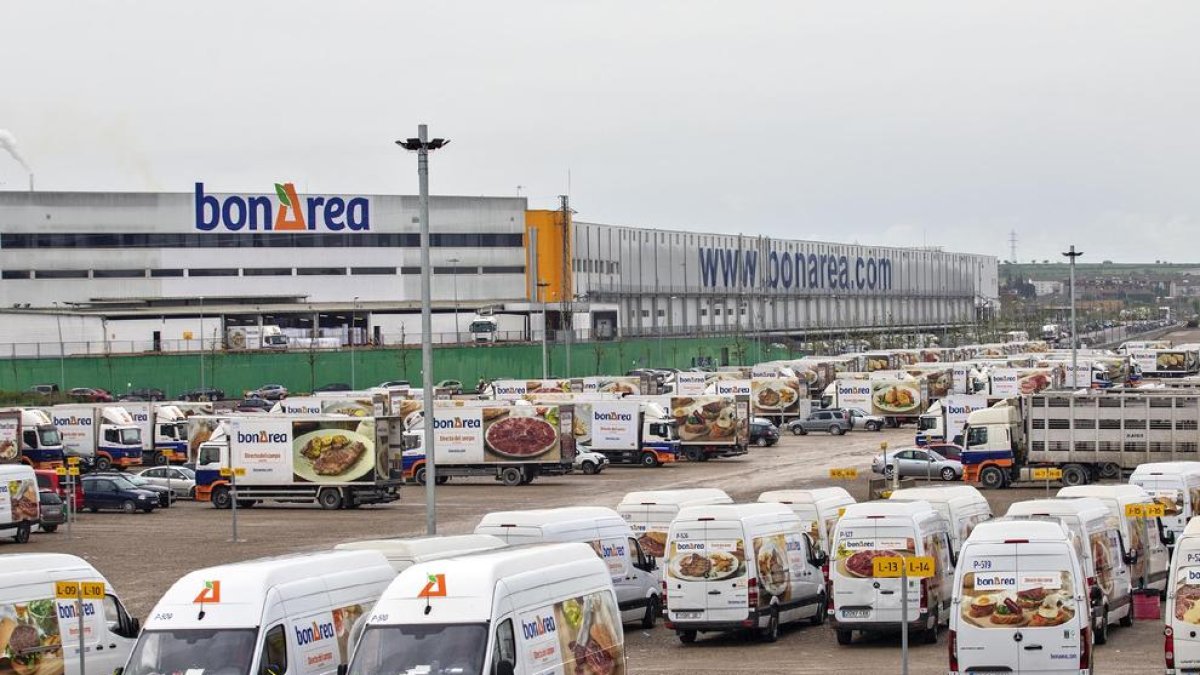 Imagen de parte de la flota de vehículos de transporte de BonÀrea.