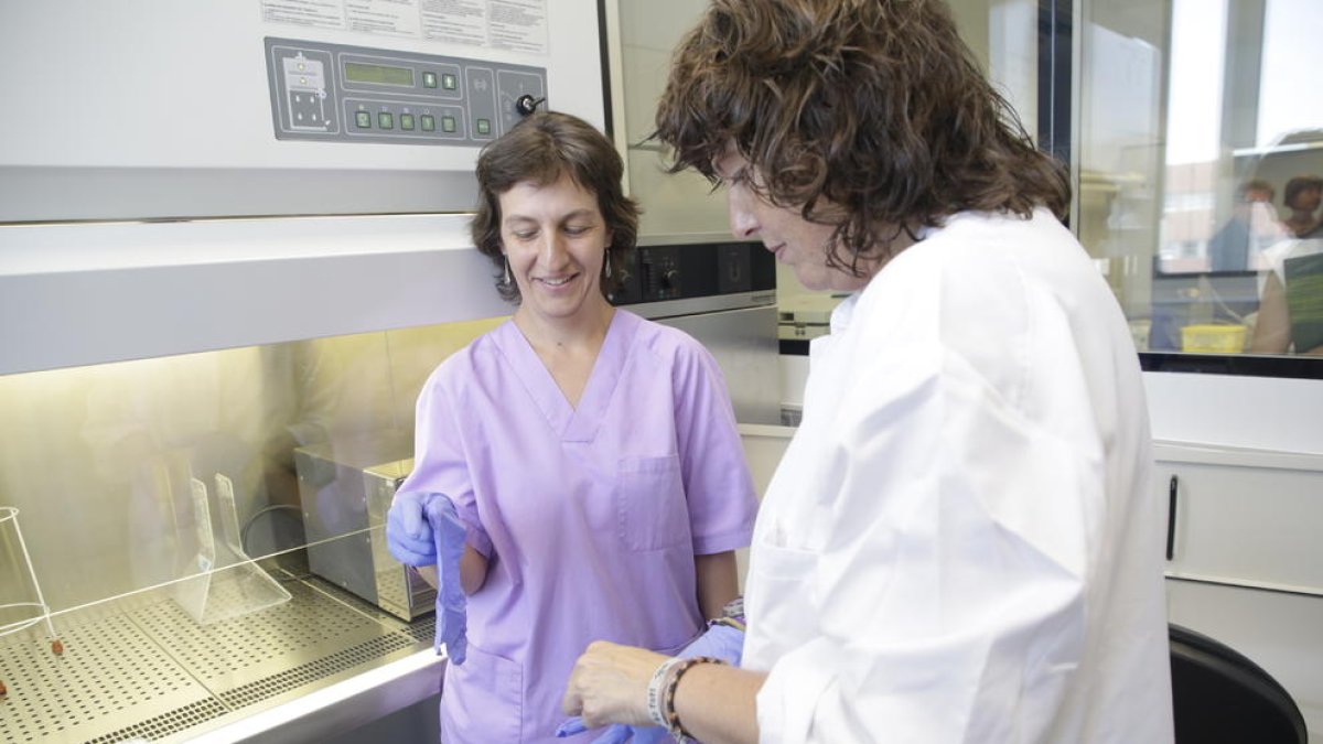 Teresa Jordà, a la nova sala de bioseguretat del Laboratori de Sanitat Animal i Vegetal de Catalunya.