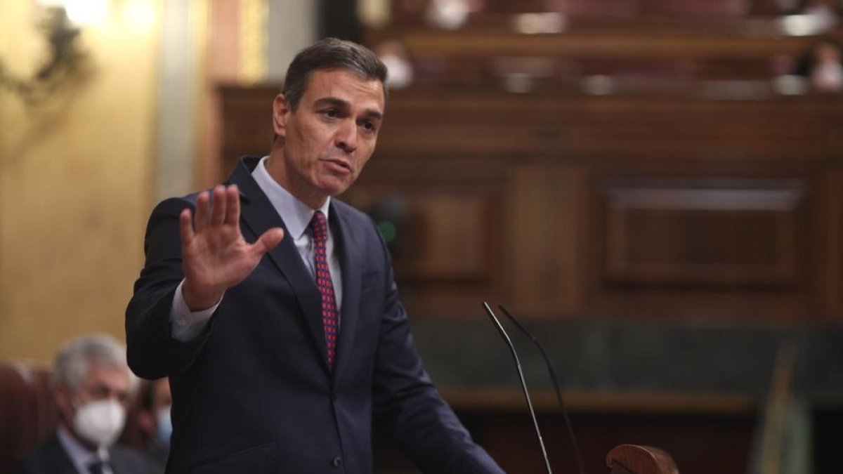 El presidente del Gobierno español, Pedro Sánchez, ayer, durante su intervención en el Congreso en la moción de censura de Vox.