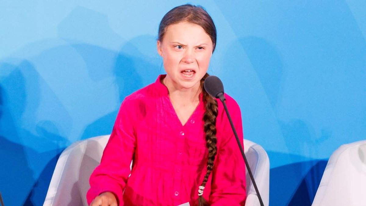 La activista sueca Greta Thunberg durante su discurso, en el que se mostró “triste y enfadada”. 