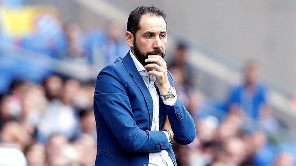 Pablo Machín, con cara de preocupación, en un momento del partido de ayer.