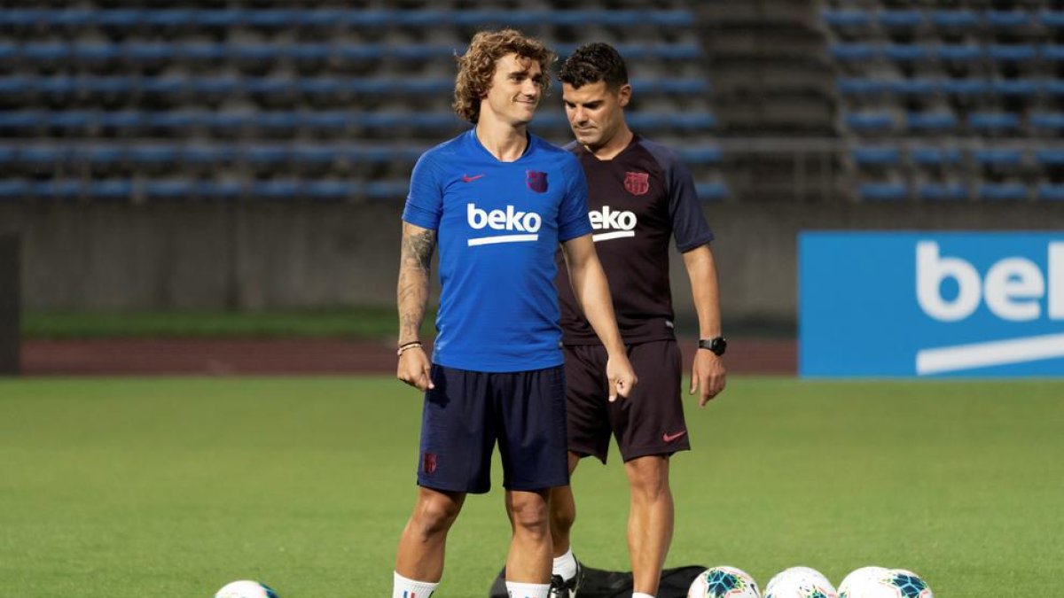 Antoine Griezmann, durant l’entrenament del FC Barcelona a Tòquio.