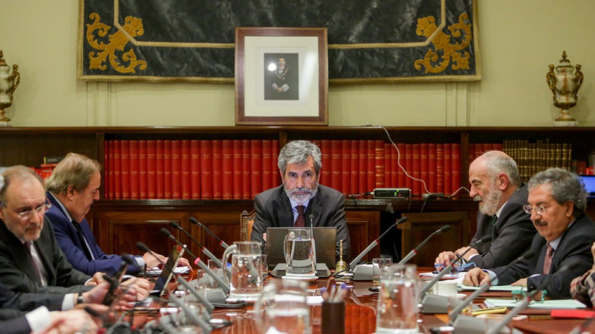 El presidente del CGPJ, Carlos Lesmes, presidiendo un pleno del órgano el pasado 16 de enero.