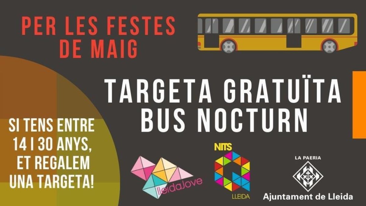 La Paeria  regala una tarjeta de bus a jóvenes de Lleida para hacer uso durante la Fiesta Mayor