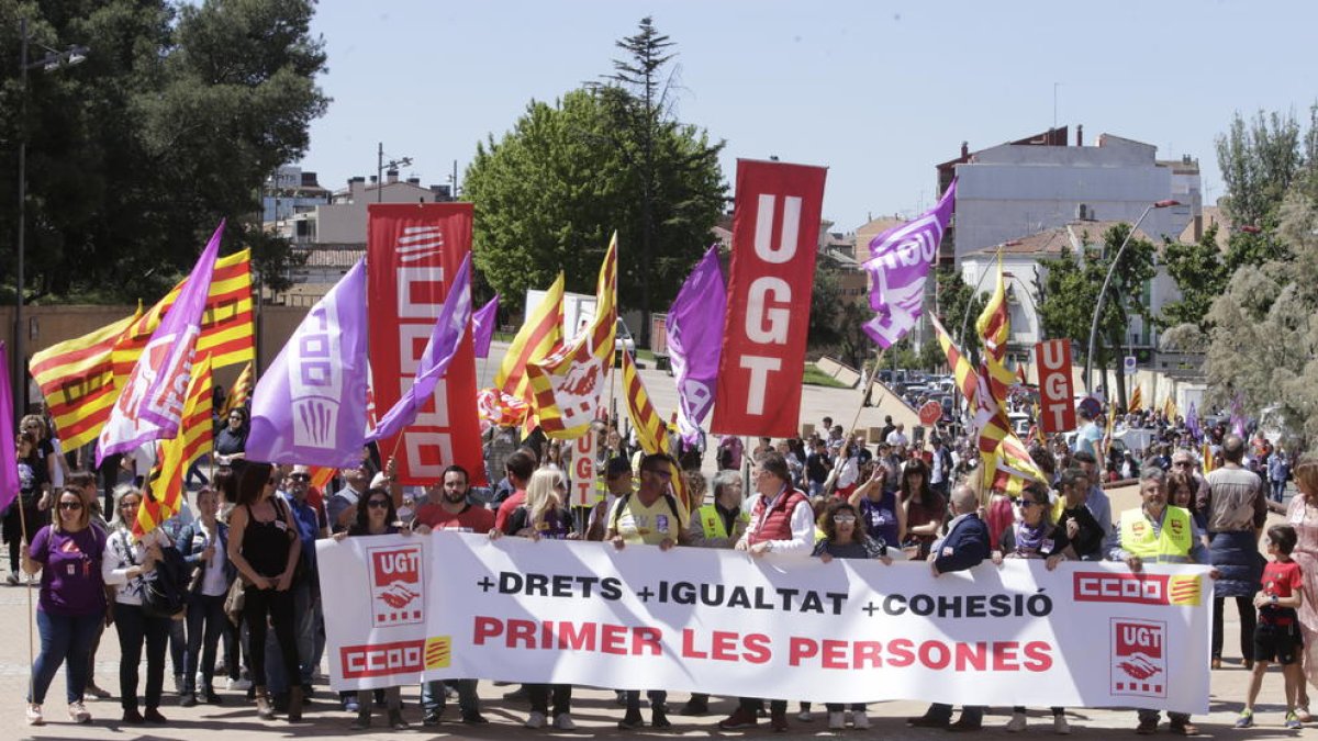 Imagen de la manifestación del pasado 1 de mayo en Lleida.