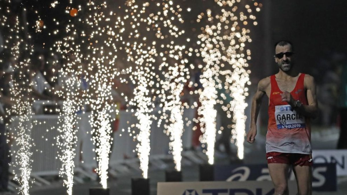 Jesús Ángel García Bragado en un instante de la prueba del Mundial de Atletismo de Doha .