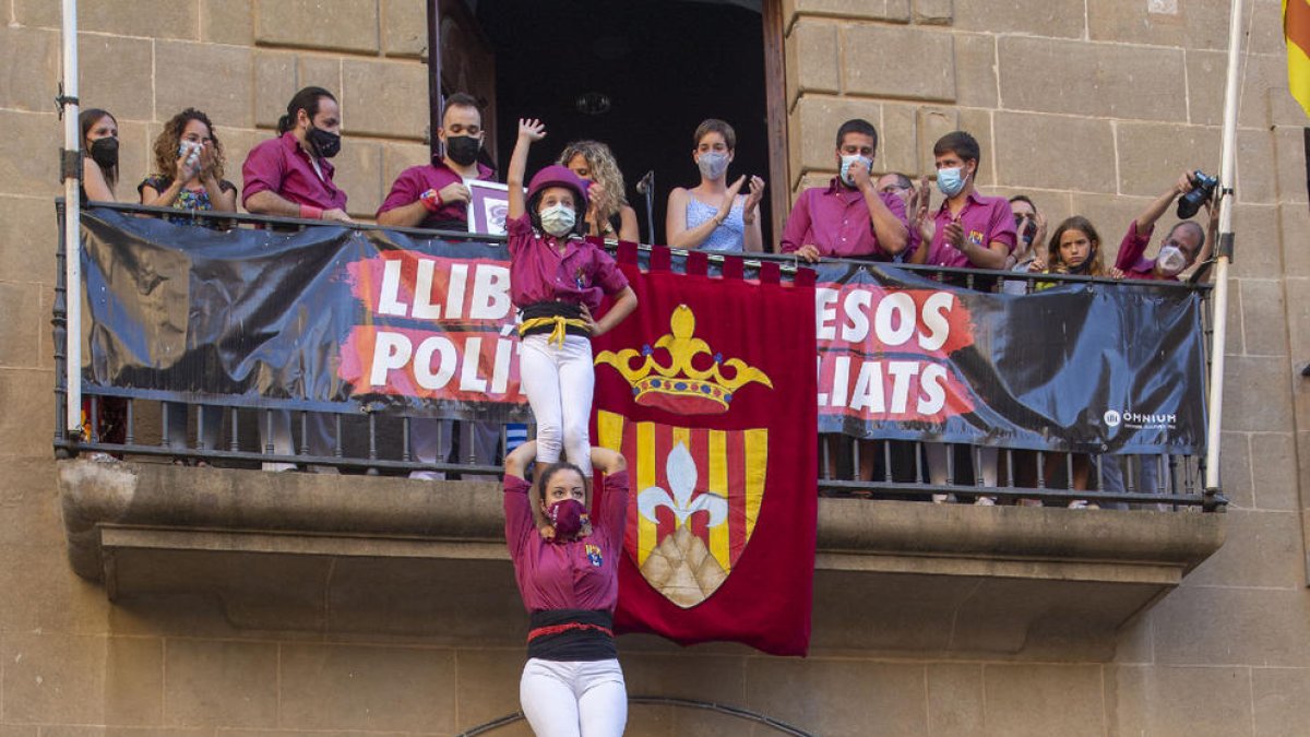 Actuació ahir dels Castellers de Lleida a Agramunt.