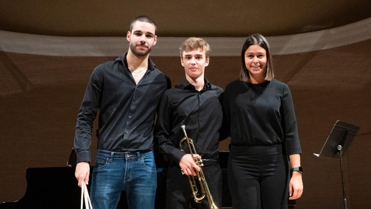 Eloi Gomà, Miquel Camps y Laura Cots, el domingo en Cervera.