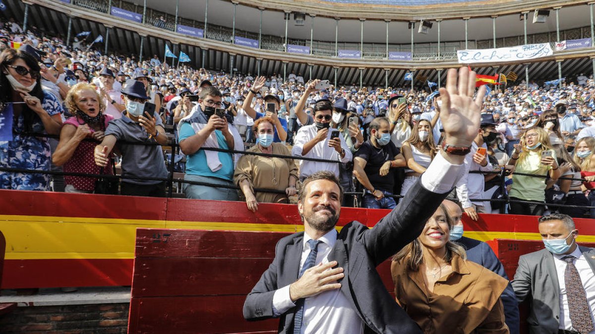 El líder del PP, Pablo Casado, en la convención del domingo.