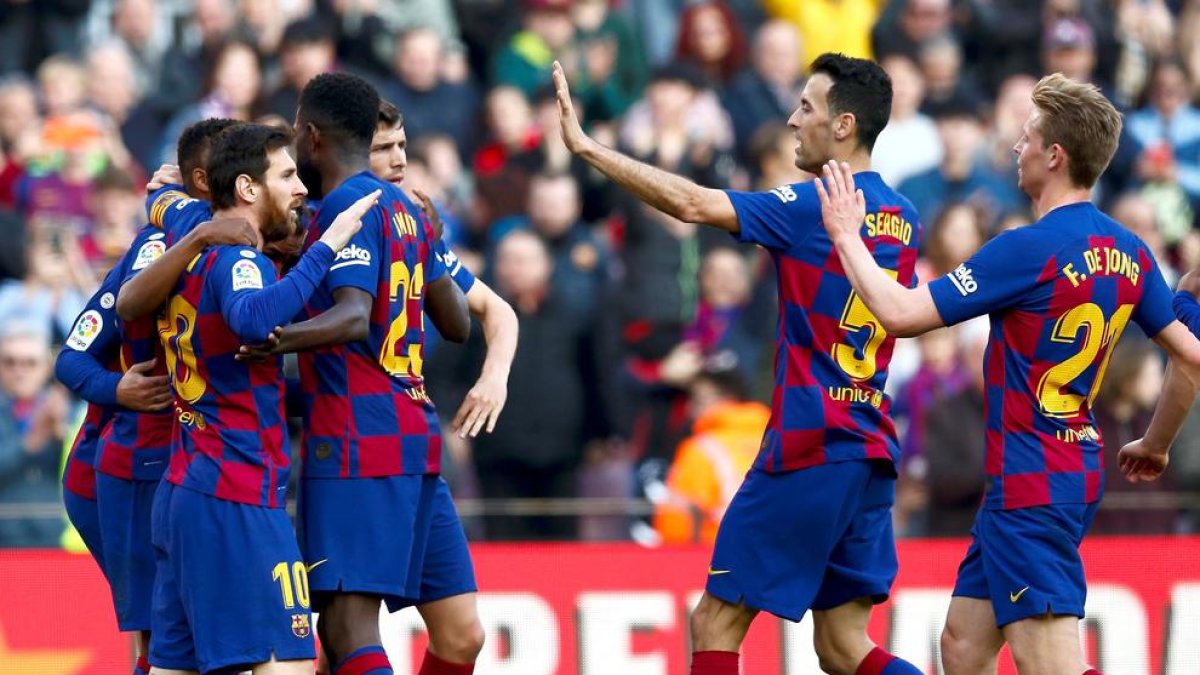 Jugadores del Barça celebran un gol en un partido de esta temporada.