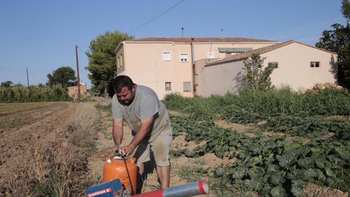 Agustí Barri es uno de los que utiliza un espantapájaros acústico.