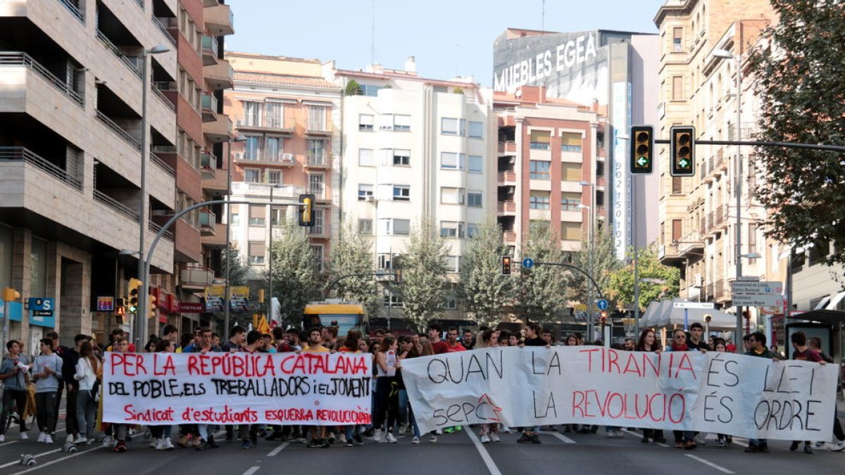 La manifestación de estudiantes de este jueves en Lleida.