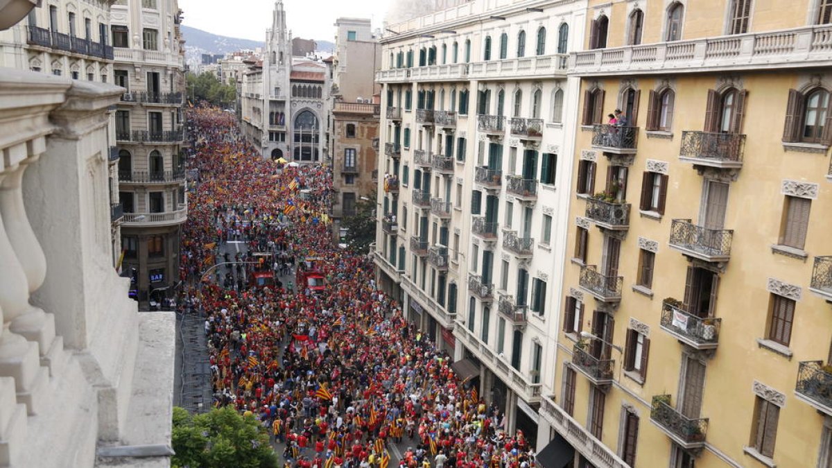 Vista de la manifestació de la Diada a Barcelona