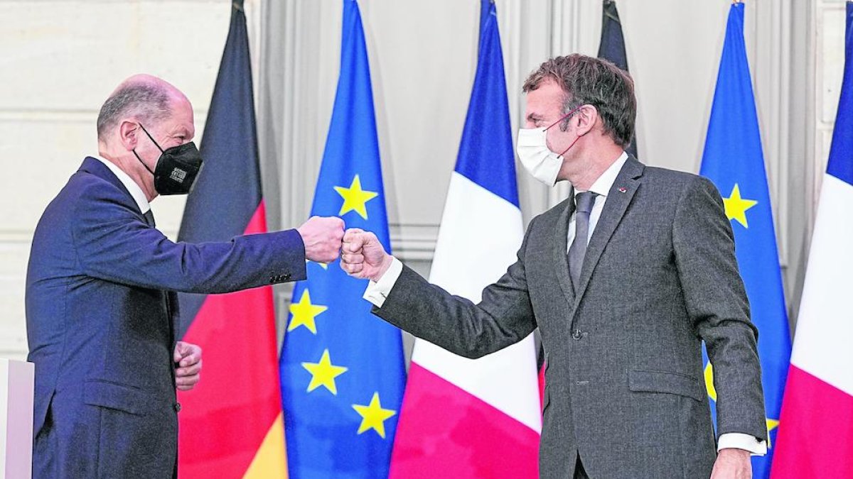 Els líders d’Alemanya i França, en la reunió d’ahir.