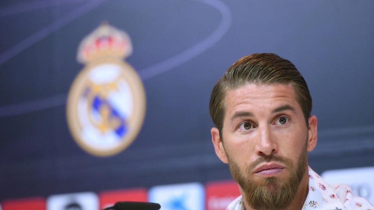 Sergio Ramos ayer durante su comparecencia ante los medios.