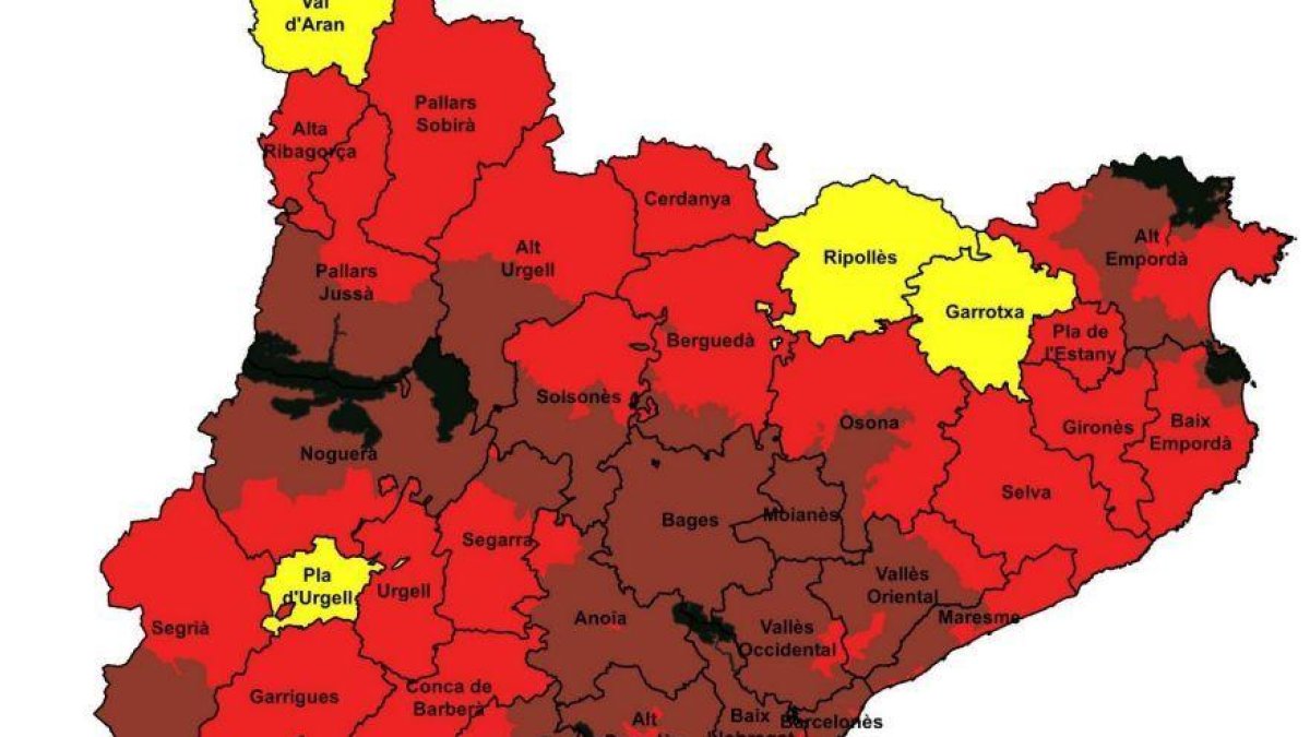 Mapa del pla Alfa de risc incendis per aquest dissabte 14 d'agost.