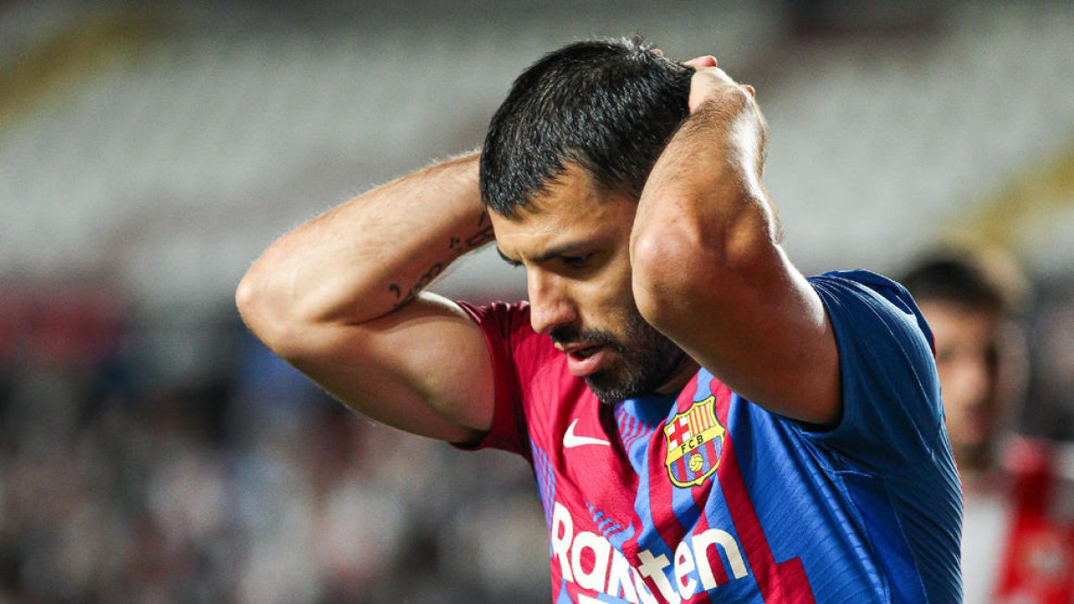 El argentino Sergio Agüero durante un partido de esta temporada con el Barça.