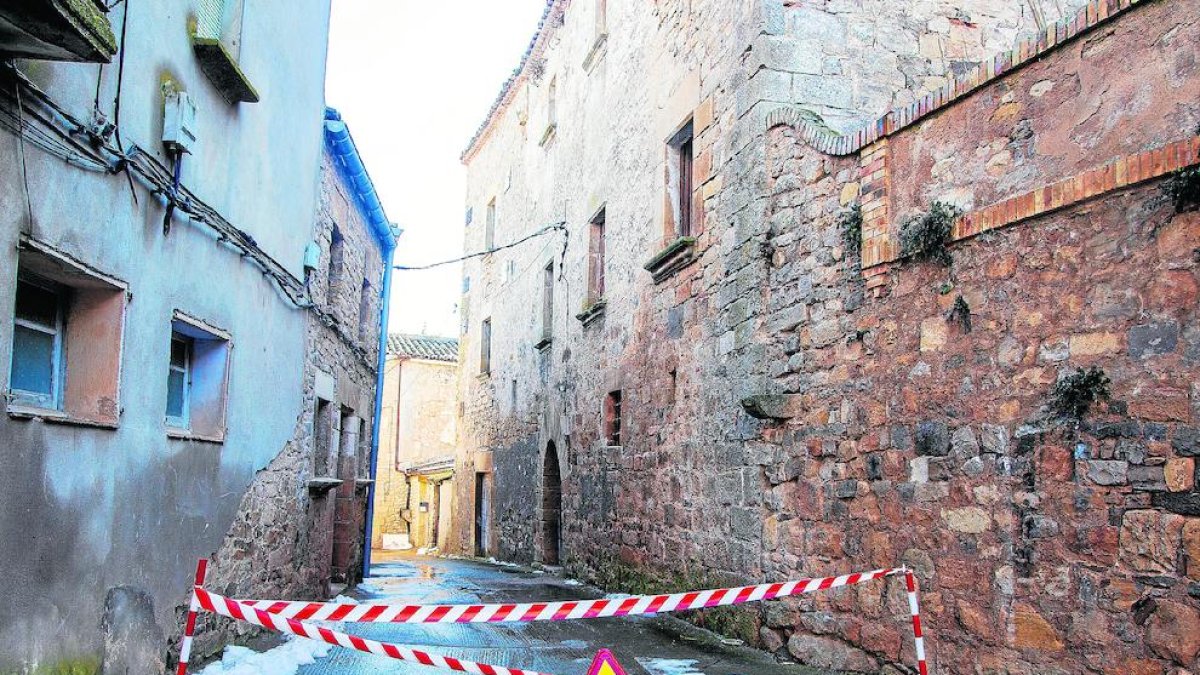 Cedeix part de la teulada d'una casa històrica de Nalec per la neu