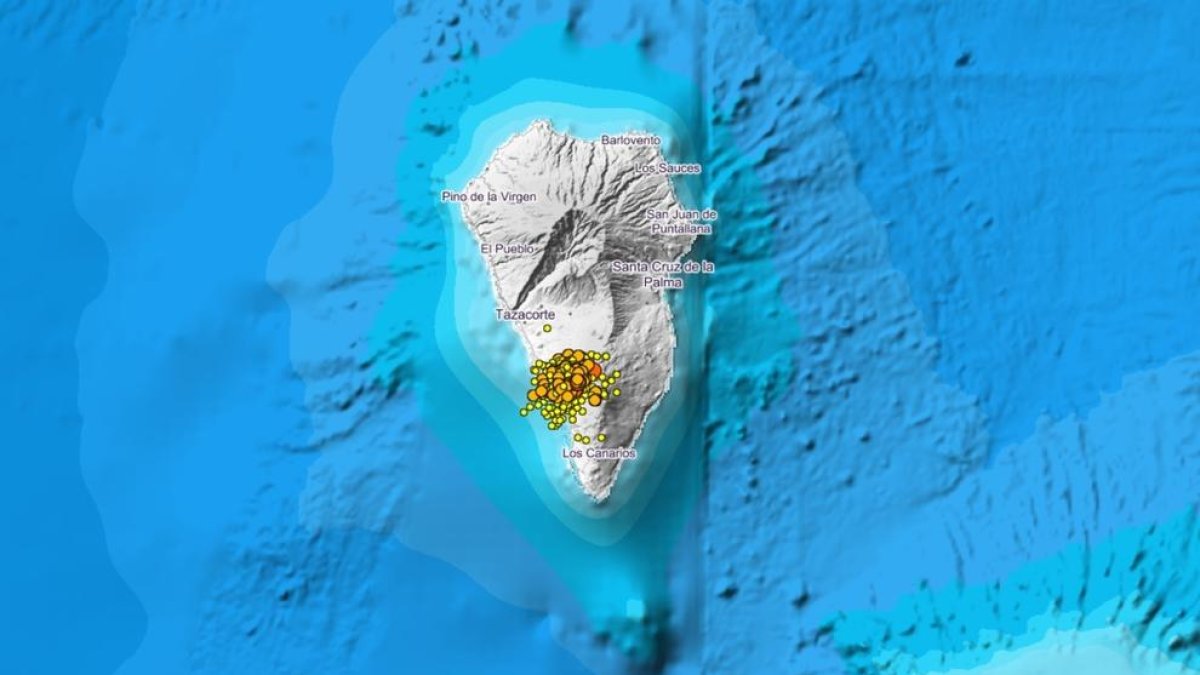 Localización de los seísmos en la isla de La Palma los últimos 3 días.