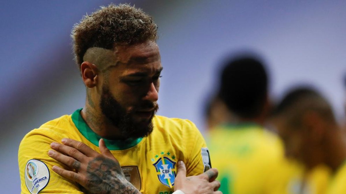 Neymar celebra el gol que va marcar de penal a Veneçuela.