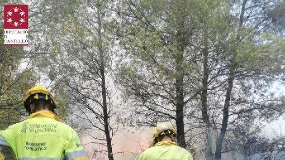 Bomberos en un fuego en el municipio castellonense de Azuébar.