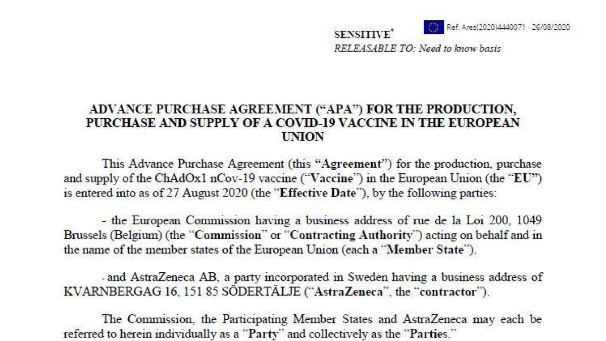 El contracte de la UE amb AstraZeneca només inclou el compromís de fer 