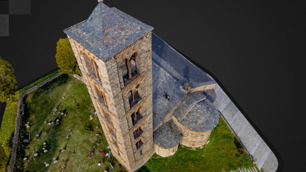 La visita virtual permite sobrevolar Sant Climent de Taüll gracias a imágenes captadas con drones.