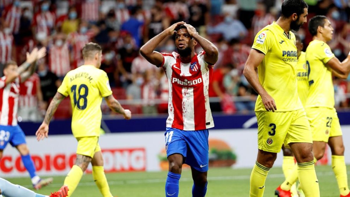 El atlético Lemar se lamenta de una ocasión fallada ayer ante el Villarreal.