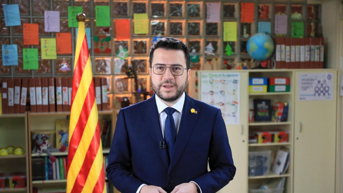 El president Aragonès va oferir el missatge de Nadal des d’una escola de Santa Coloma de Gramenet.