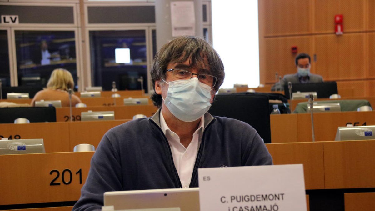 Puigdemont, ahir en una comissió de l’Eurocambra a Brussel·les.