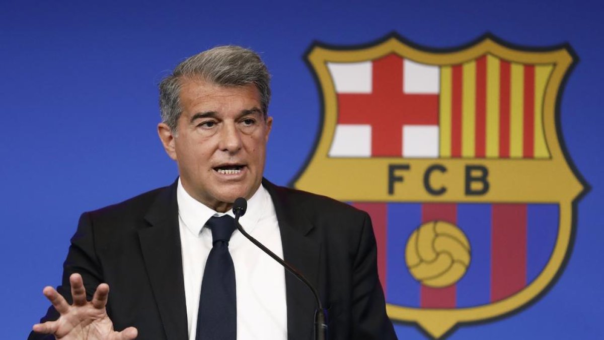 Joan Laporta, ahir durant la roda de premsa que va oferir a les instal·lacions del club.