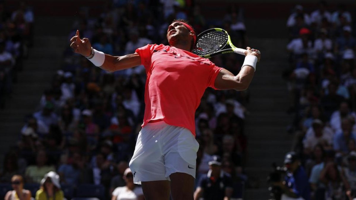 Rafa Nadal durant el partit amb el rus Rublev.