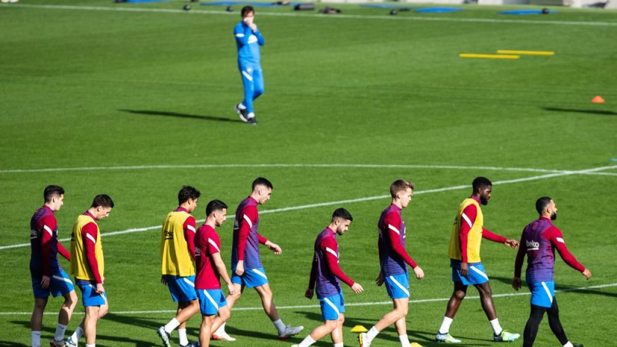 Jugadors del Barça, durant un entrenament.