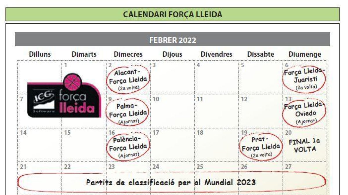 Calendari del Força Lleida