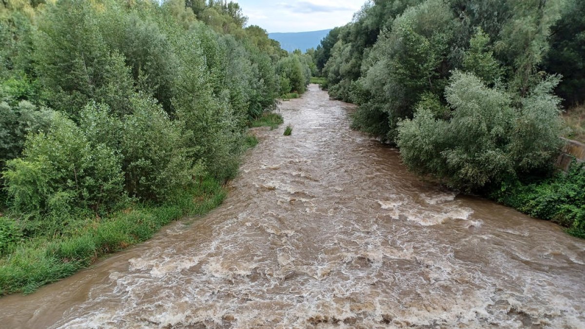 El riu Segre al seu pas per la Seu d’Urgell, on ahir va portar un cabal d’entre 17 i 23 metres cúbics/sg.