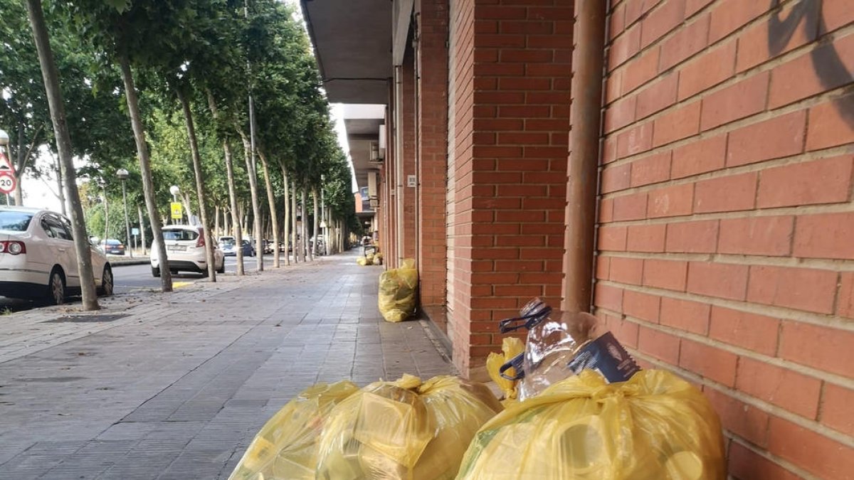 Bolsas de basura del puerta a puerta en la calle.