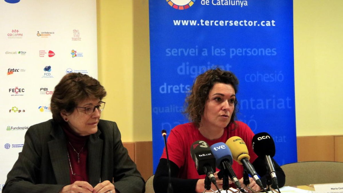 Francina Alsina i Maria Campuzano, a la roda de premsa d’ahir.