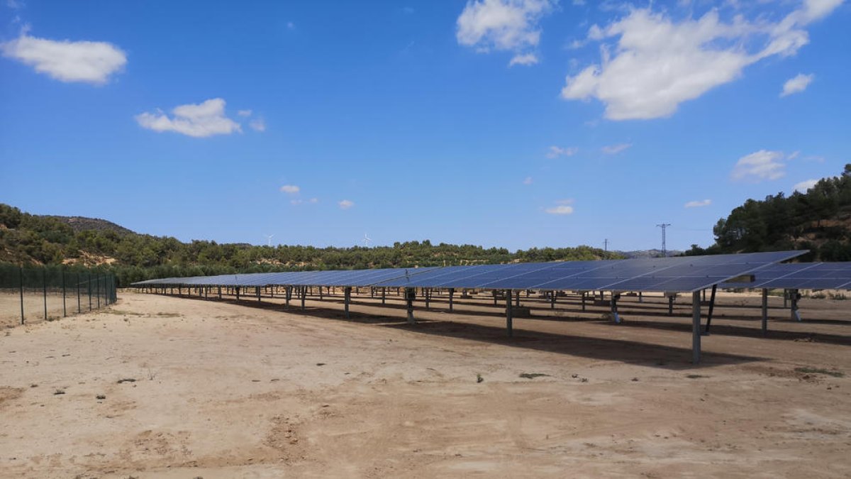 Part dels panells solars instal·lats a Bovera per a l’autoconsum d’energia del Garrigues Sud.