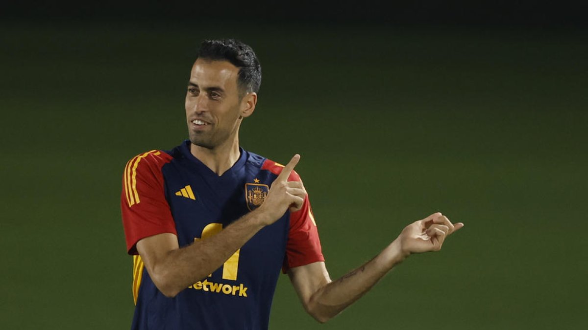 Sergio Busquets durant un entrenament amb la selecció espanyola.