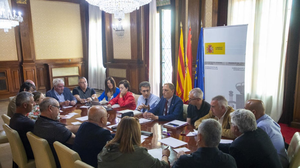 La reunión con el secretario general de Agricultura, Fernando Miranda, en el subdelegación de Lleida.