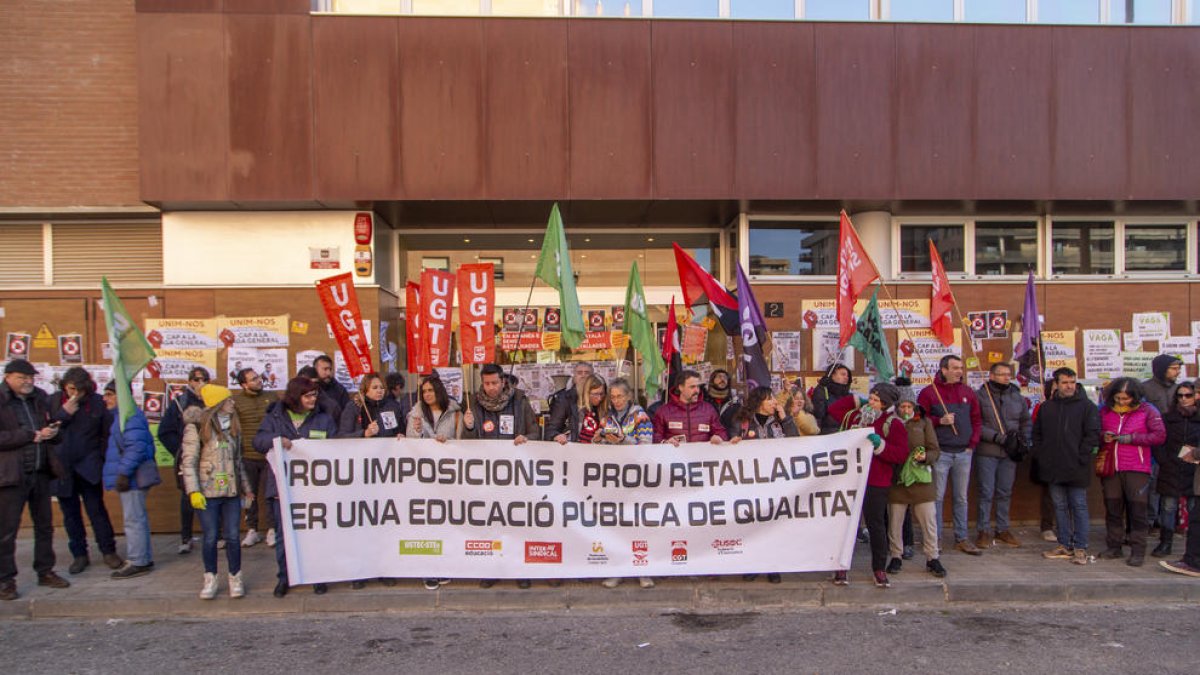 Manifestación de docentes en Lleida durante la huelga de enero.