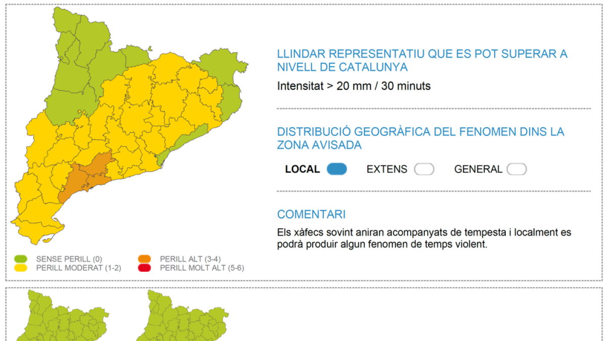 Mapa de perill del Servei Meteorològic de Catalunya per aquest divendres.