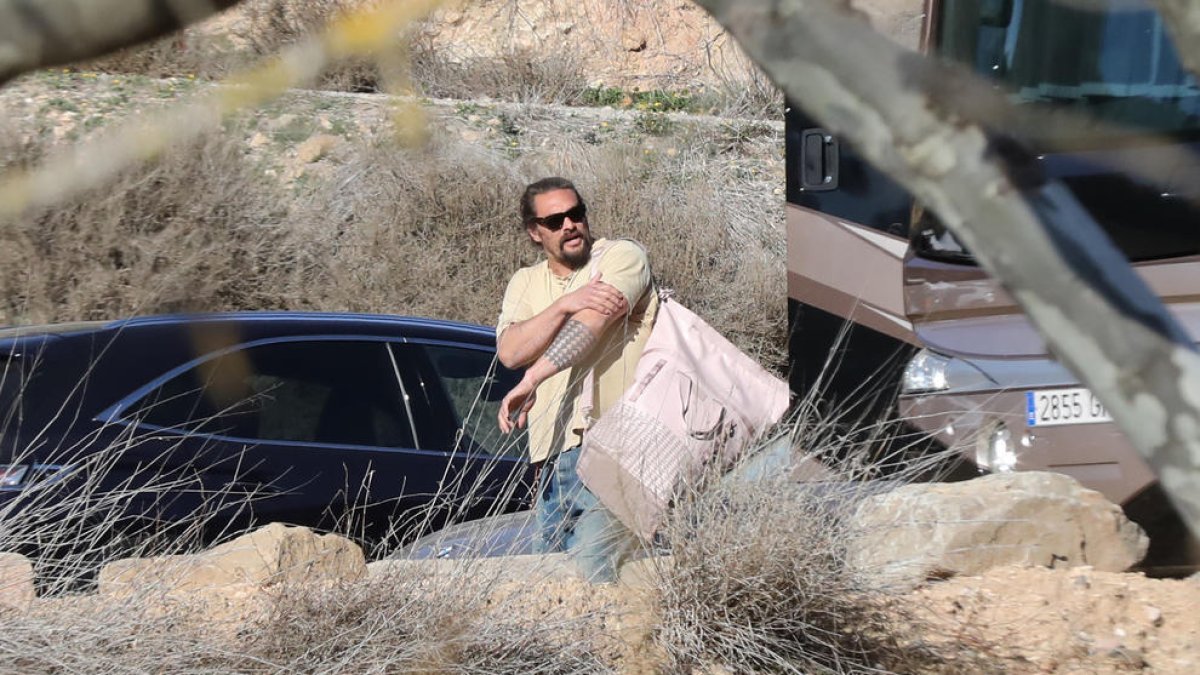 Jason Momoa, durante la grabación en Sant Llorenç de Montgai.