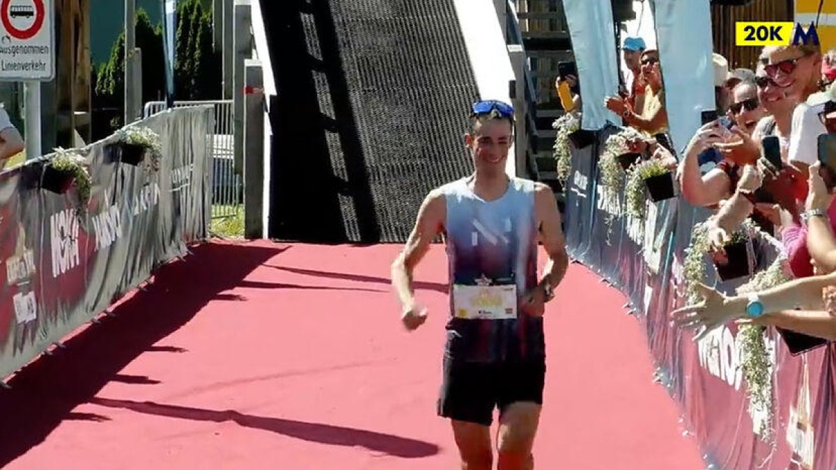 Kilian, entrando en meta de la prueba suiza.