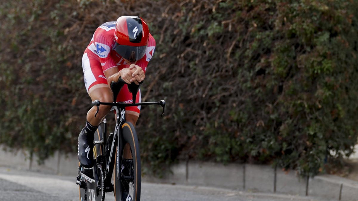 El belga Evenepoel, durante la contrarreloj de ayer.