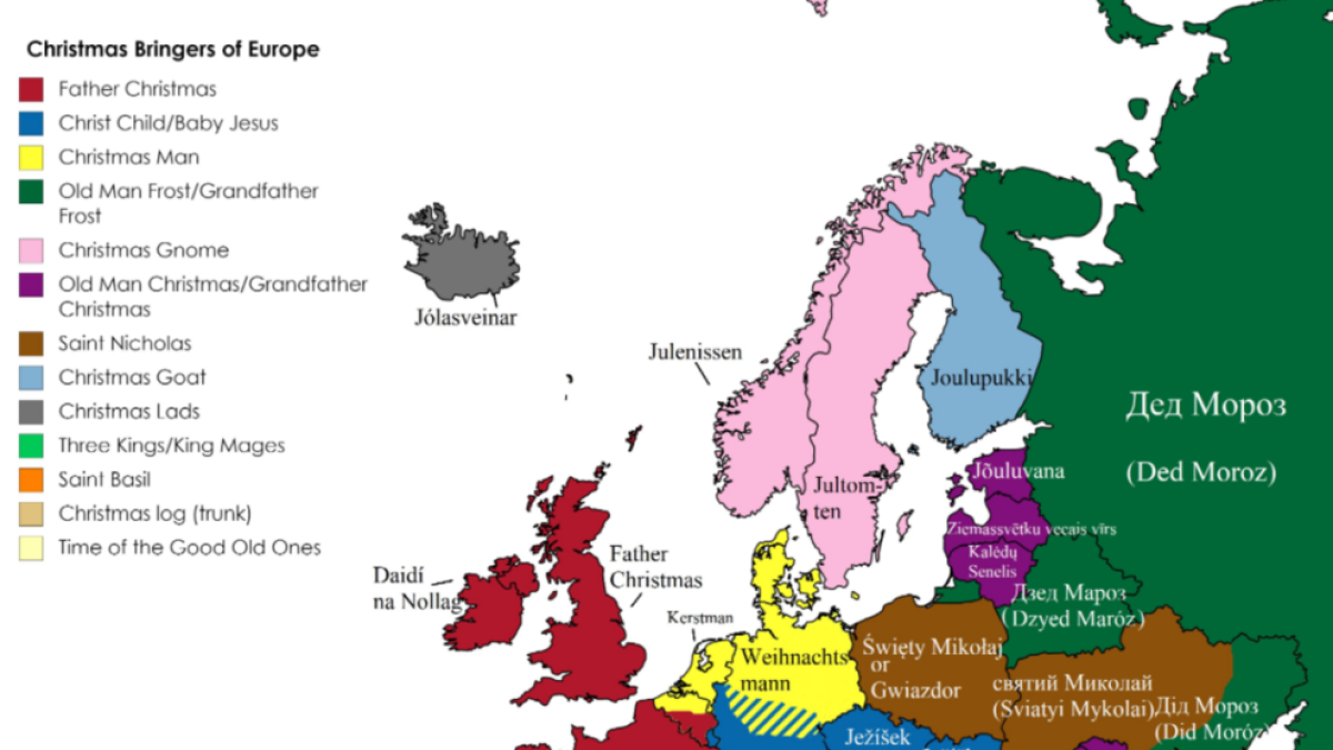 Mapa de los portadores de regalos en Navidad.