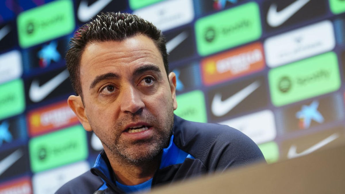 Xavi Hernández, ayer durante la rueda de prensa previa al partido.