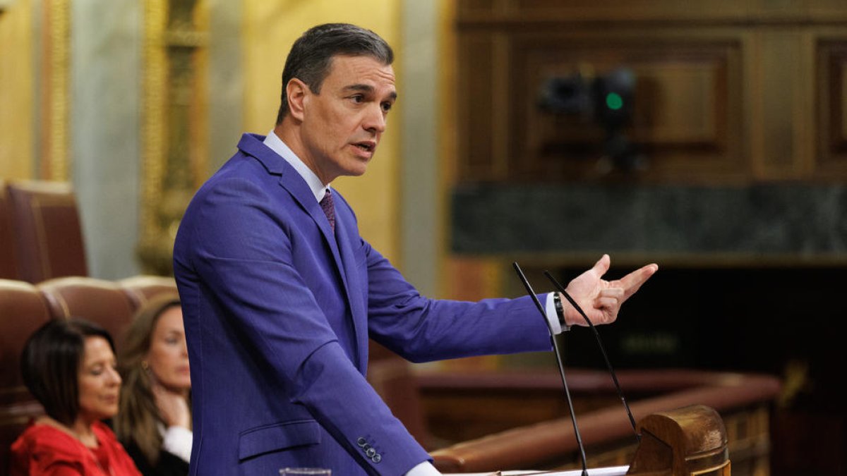 El presidente del Gobierno, Pedro Sánchez, interviene durante un debate de la moción de censura.