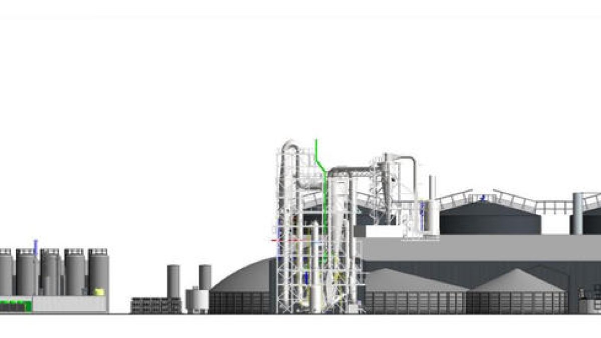Ilustración que muestra el aspecto de la planta de biogás proyectada por el grupo danés CIP. 