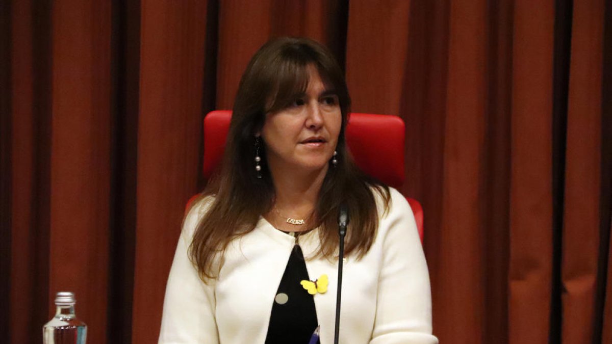 La presidenta del Parlamento, Laura Borràs, a la reunión de la Junta de Portavoces.